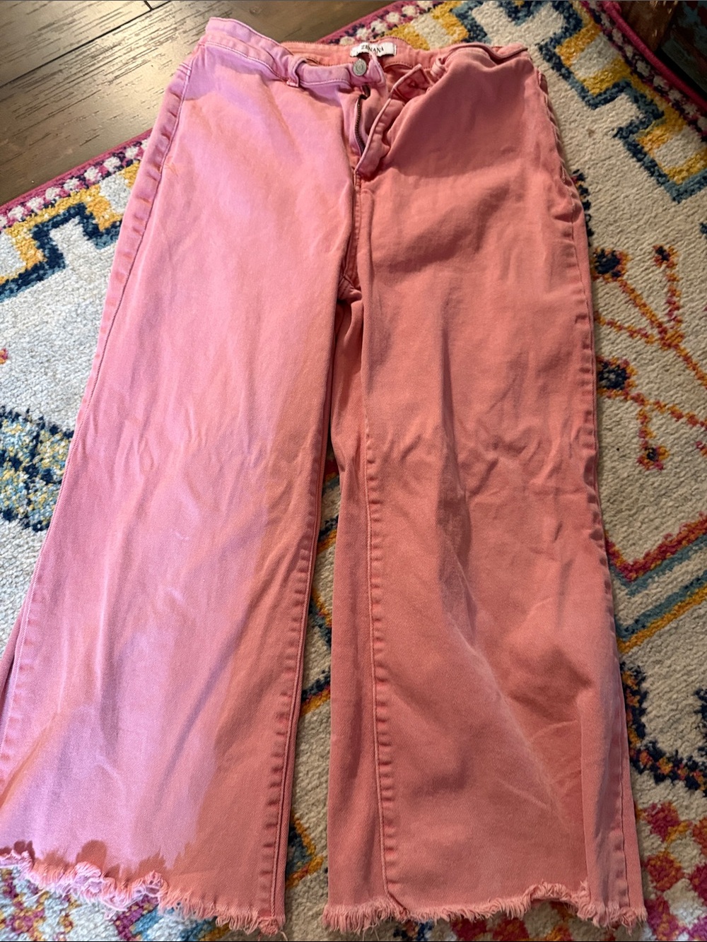 Zenana Outfitters Dusty Rose Wide-Leg Frayed Hem Jeans
